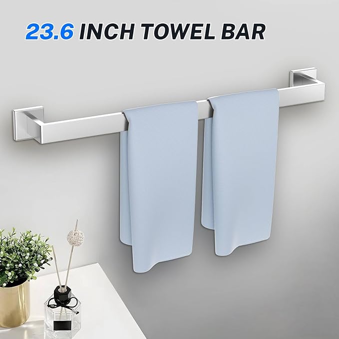 5 Pieces Brushed Nickel Towel Bar Set Bathroom Hardware Accessories Set Include - Image 2