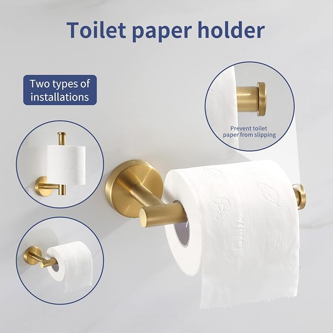 Bathroom Hardware Set Brushed Gold, Toilet Paper Holders, Towel Rings and 4pcs - Image 7