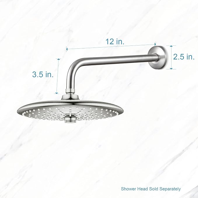 OFFO Shower Arm with Flange, 12 in Brushed Nickel Wall Mount Replacement Angle - Image 5