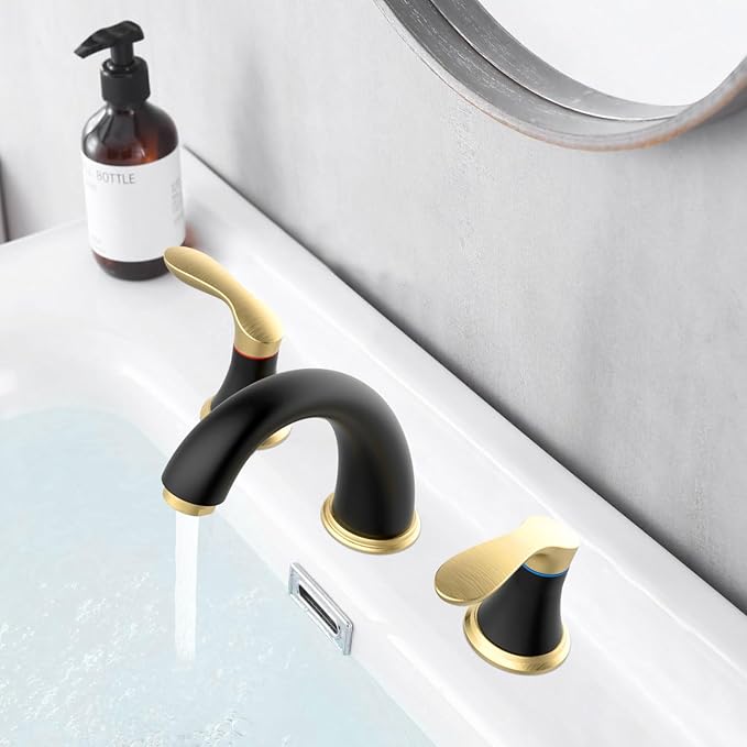 Bathroom Sink Faucet, Faucet for Bathroom Sink, Widespread Black and Gold - Image 3