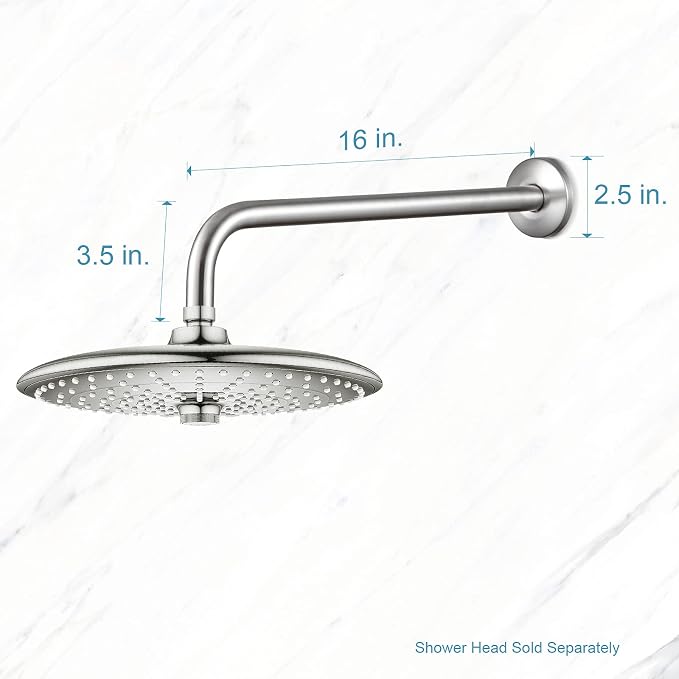 OFFO Shower Arm with Flange, 16 in Brushed Nickel Wall Mount Replacement Angle - Image 5