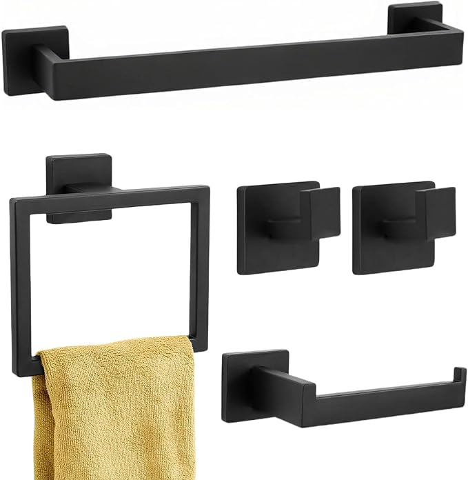 5-Piece Matte Black Bathroom Hardware Accessories Set by Unknown