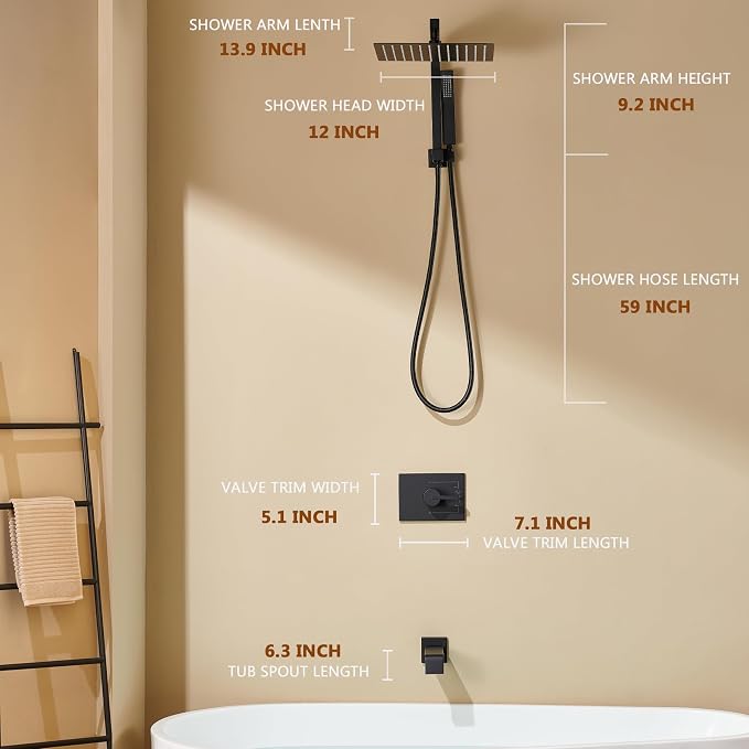 shower system with tub spout and 12 Inch Rain Shower Heads with Handheld Spray - Image 7