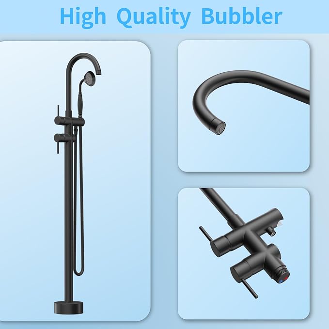 Freestanding Bathtub Faucet, Tub Filler Floor Mount Stand Bathtub Faucet Brass - Image 5