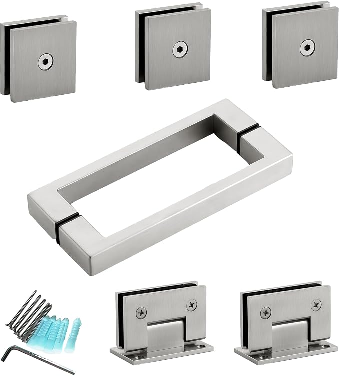 Shower Door Hardware Kit for Frameless Inline Hinged Doors, Includes Hinges by McocodBathroomProducts