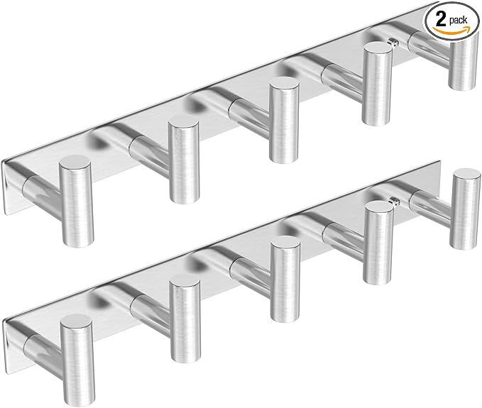 HUFEEOH Coat Hooks Wall Mount, 2 Pack T Shaped 5 Hooks Stainless Steel Wall by HUFEEOH