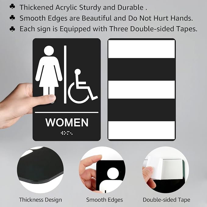 GicnKeuz ADA Braille Man and Women Bathroom Signs, 9 x 6 Inches Restroom Signs - Image 3