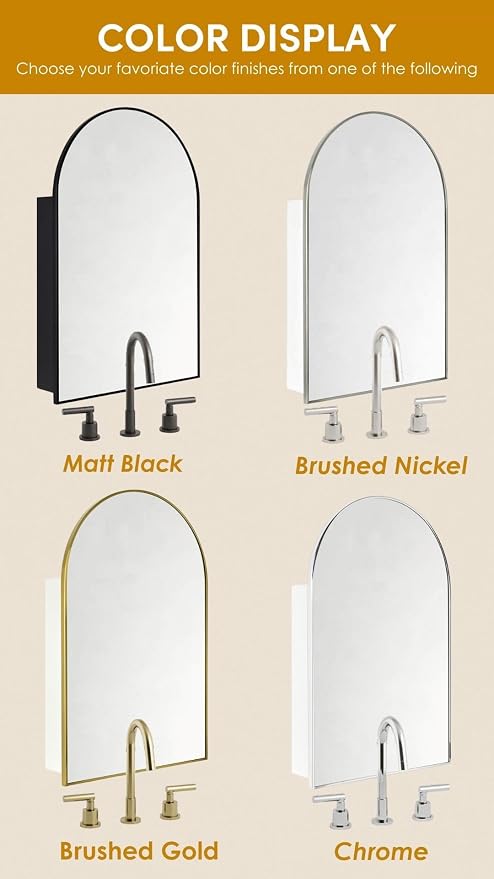 TEHOME 20 x 30'' Brush Nickel Arched Bathroom Medicine Cabinet - Image 6