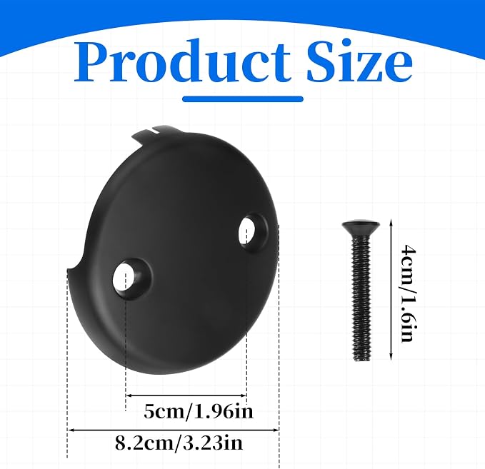 Black Tub Overflow Cover, 3-1/8" Universal Two-Hole Tub Bathtub Drain Cover Two - Image 2