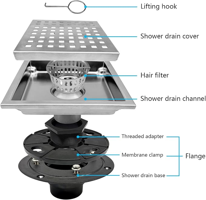 4 Inch Square Shower Drain - Image 4