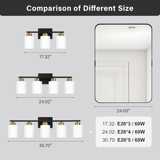 Black and Gold Bathroom Light Fixtures, 5-Light Modern Vanity Light Over Mirror - Image 5