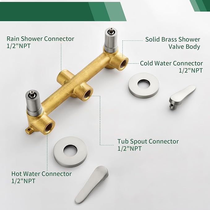 2 Handles Tub Shower Faucet Set Shower System - Image 5