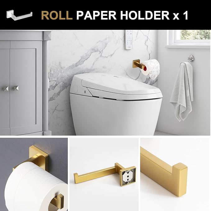 Brushed Gold Towel Bar Set, Lava Odoro 5-Piece Bathroom Hardware Set Gold Towel - Image 5