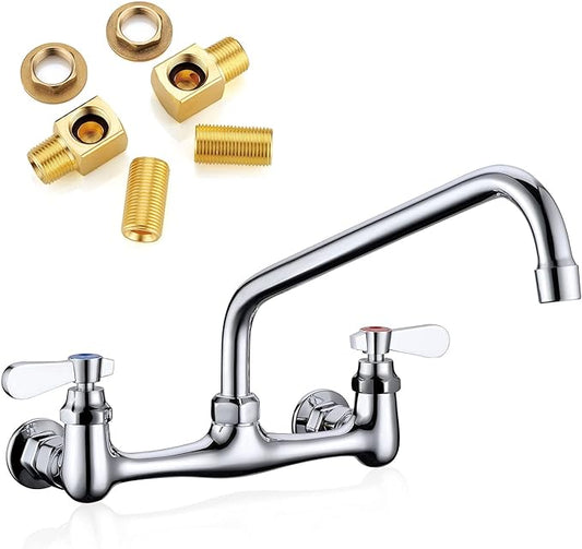 Wall Mount Faucet 8 Inch Center Commercial Kitchen Faucet, 12 Inches Swivel by Favorpo