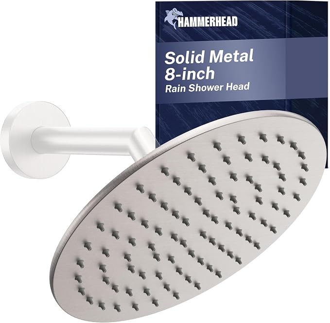 HammerHead Showers® Solid Metal 8 Inch Rainfall Shower Head – BRUSHED NICKEL by HammerHeadShowers