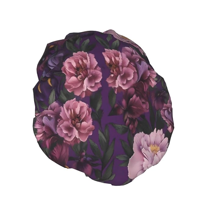 Elegant Purple Pink Flowers Shower Cap - Image 2