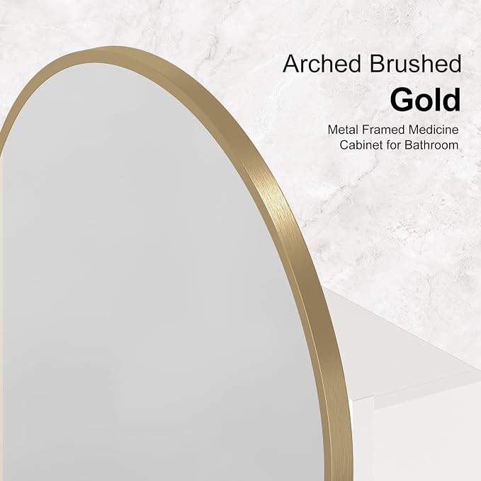 Recessed Medicine Cabinet for Bathroom, Brushed Gold Arched Medicine Cabinet - Image 7
