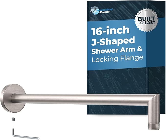 HammerHead Showers® Solid Metal 16 Inch Extended Shower Arm and Flange by HammerHeadShowers