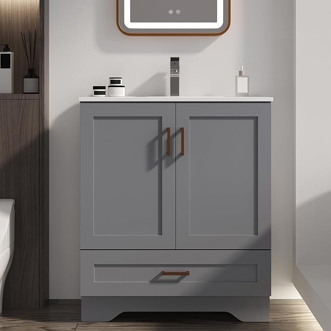 30 inch Bathroom Vanity with Sink, Modern White Vanity by LDarqeer