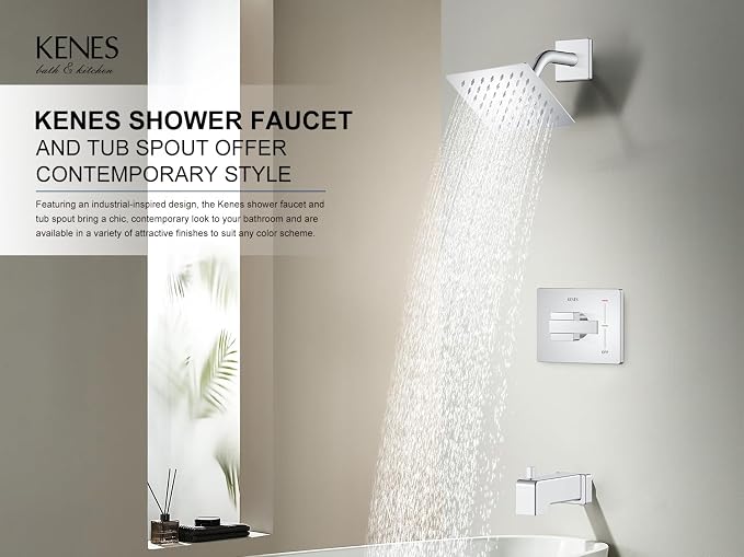 KENES Chrome Tub and Shower Trim Kit, Square Tub Shower Faucet Set Complete - Image 2