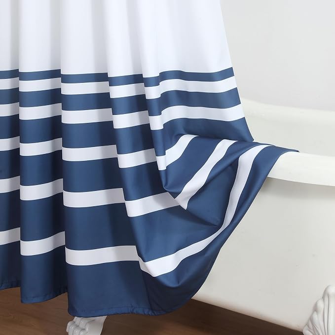 Blue and White Striped Shower Curtain 72x78 Inches, Waterproof Fabric - Image 6