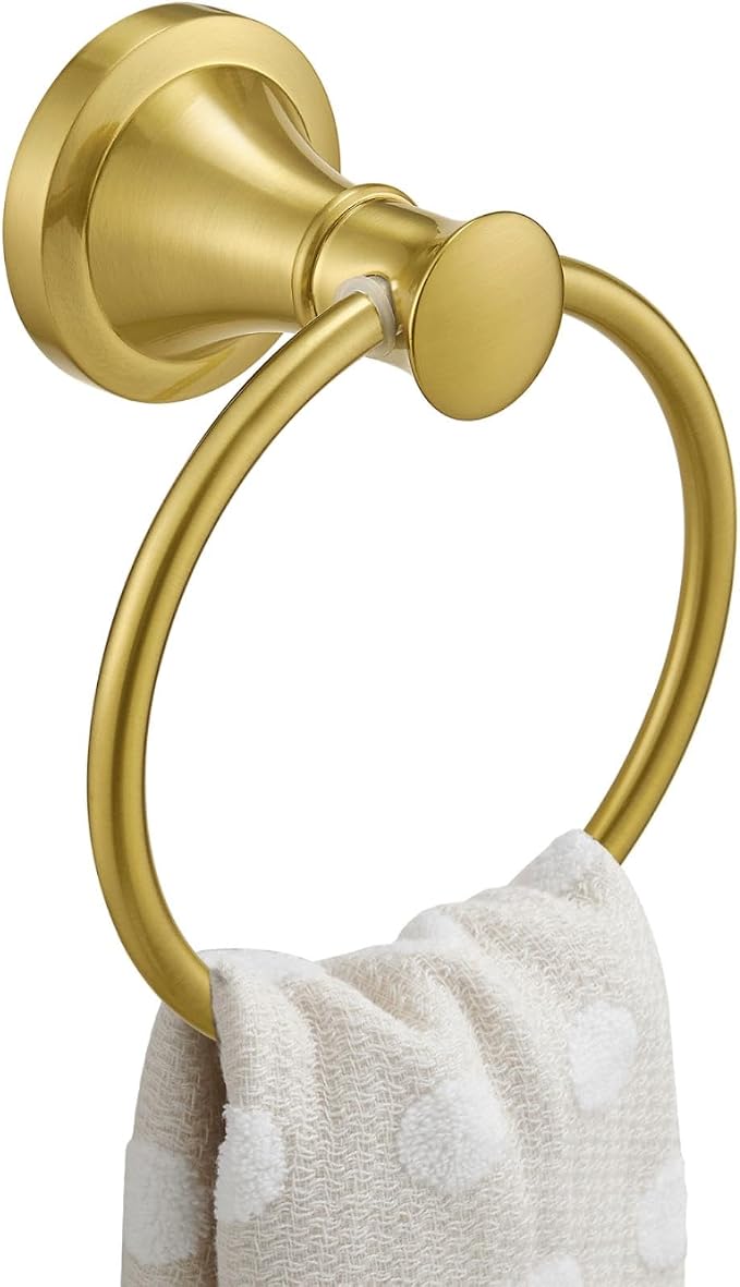 BESy Brushed Gold Bathroom Hand Towel Ring Towel Holder, Rustproof Wall Mounted by BESy
