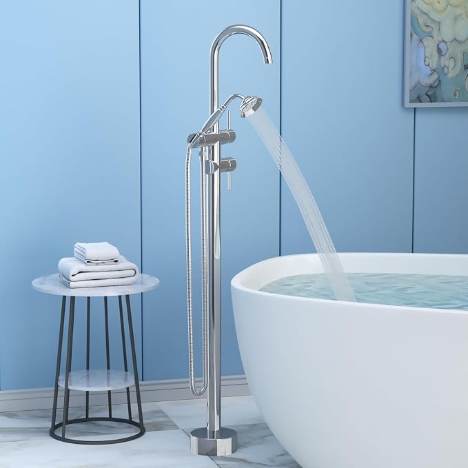Freestanding Bathtub Faucet, Tub Filler Floor Mount Stand Bathtub Faucet Brass - Image 2