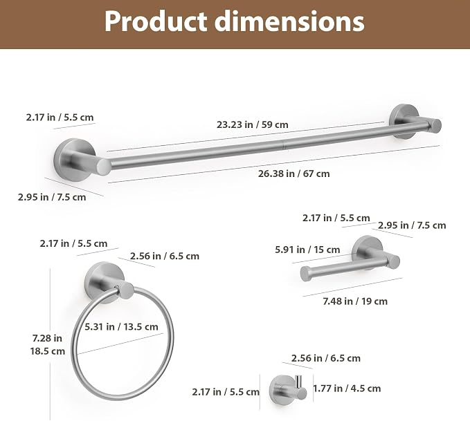 Brushed Nickel Bathroom Hardware Set 4 Piece Towel bar Set, Towel Rack - Image 2