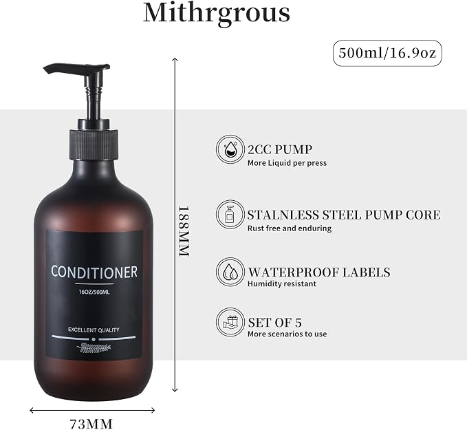 Refillable Matte Amber Plastic Shampoo and Conditioner Bottles, - Image 5