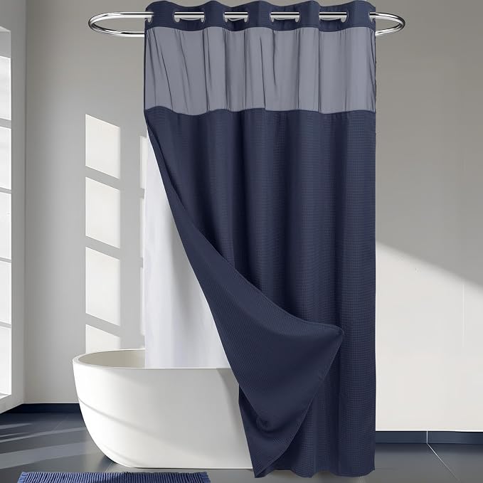 River Dream Heavyweight No Hooks Required Dotted Waffle Weave Shower Curtain by RiverDream