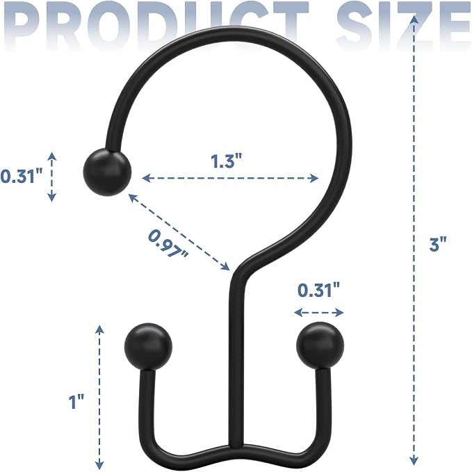 Titanker Shower Curtain Hooks Black, Minimalist Simple Double Glide Shower - Image 6