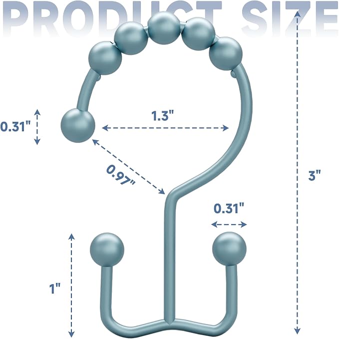 Titanker Shower Curtain Hooks Rings, Rust-Resistant Metal Double Glide Shower - Image 6