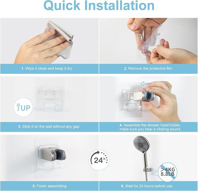 OFFO Shower Head Holder, Strong Adhesive Shower Hooks, 40° Adjustable - Image 6