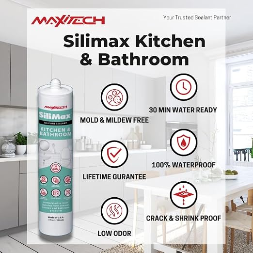 Kitchen & Bathroom Silicone Caulk– 100% Clear Silicone Sealant Waterproof - Image 7
