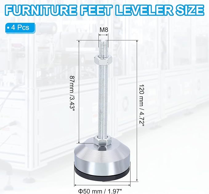 PATIKIL Furniture Leveling Feet 2" Dia Base M8 Thread - Image 2