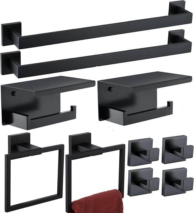 Bathroom Hardware Set 10 Piece Matte Black Bathroom Accessories Set SUS304 by TAUN