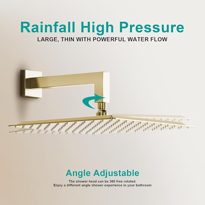 Square Rain Shower Head, High Flow Stainless Steel, Work - Image 6