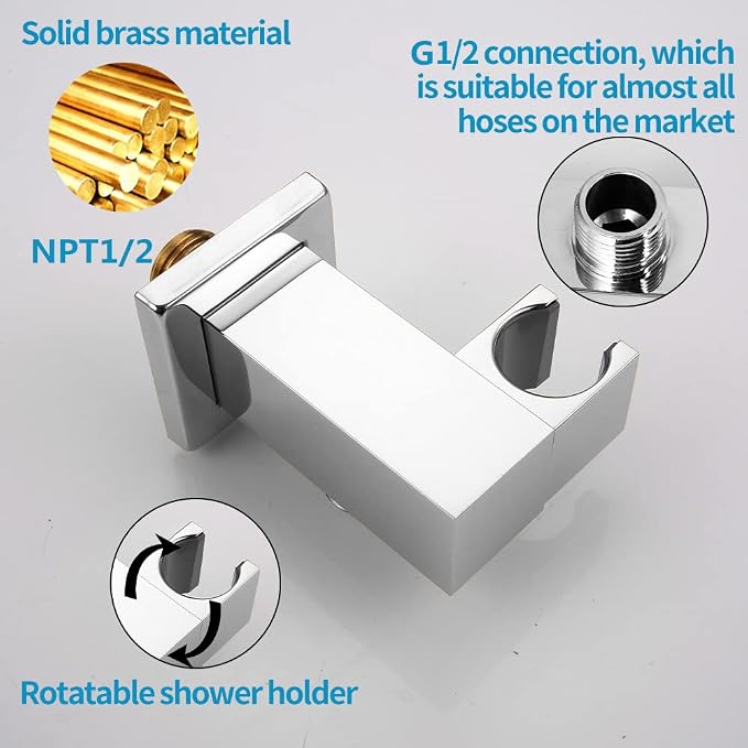 AYIVG Bathroom All Brass Wall Mount Adjustable Hand Held Shower Head Bracket - Image 3