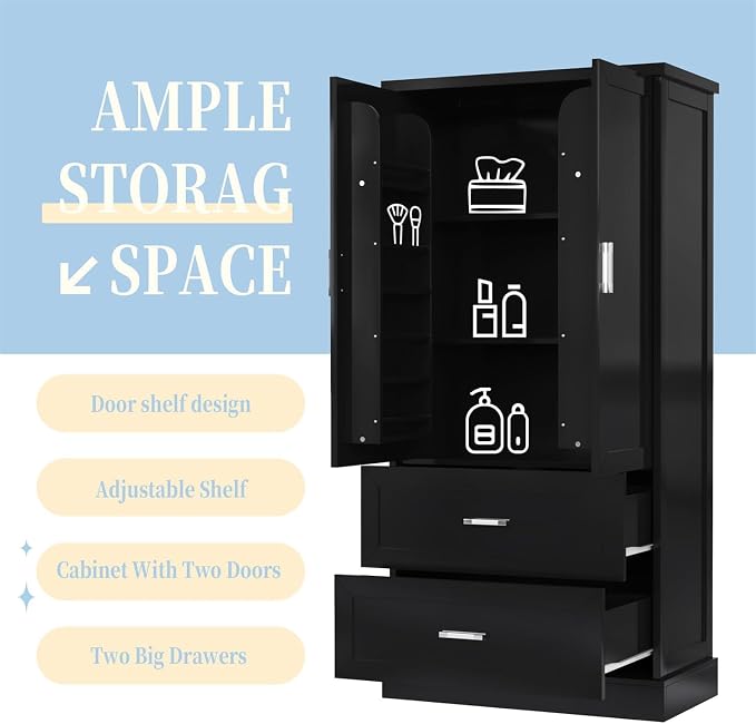 Tall Wide Storage Cabinet, Wood Storage Cabinet - Image 4