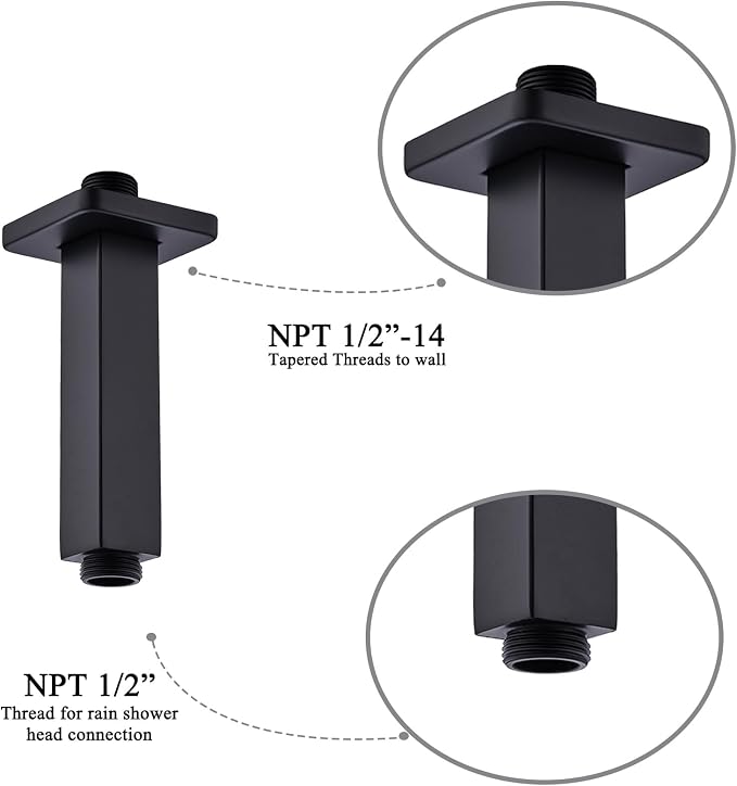 4 Inch Shower Arm with Flange, Ceiling Mounted Square Shower Head Extension Arm - Image 3