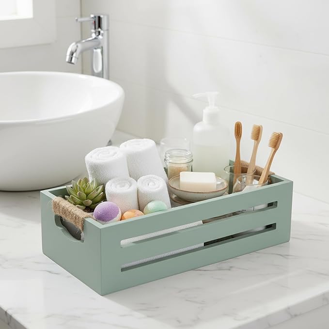 Toilet Paper Storage Box with Handles, Wooden Wicker Toilet Tank Basket - Image 6