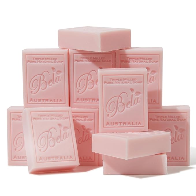 BELA Rose Soap 3.3 OZ Pack of 12, French Triple Milled Bar Soap Rose and Petals by BELAPURENATURALSOAPSANDODORELIMINATINGHOMEFRAGRANCES