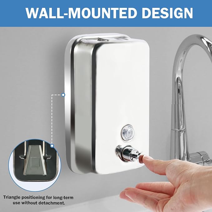34 oz/1000ml Stainless Steel Commercial Soap Dispenser Wall Mount, Hand Soap - Image 6