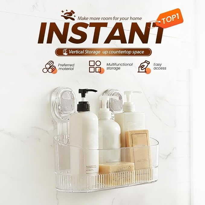 No-Drill Bathroom Suction Storage Box, Corrugated Suction Cup Storage Holder - Image 2