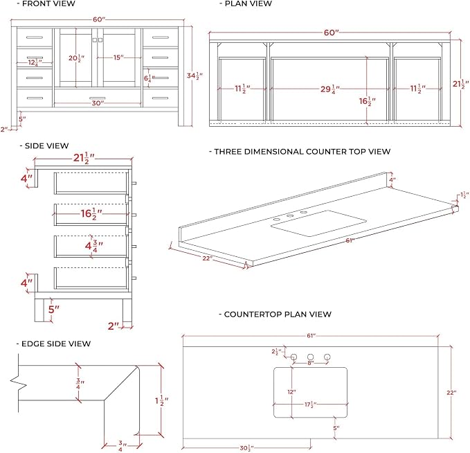 ARIEL 61" White Bathroom Vanity 1.5" Edge Pure White Quartz Countertop & Splash - Image 9