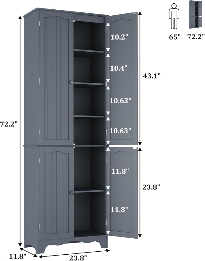Function Home Tall Pantry Cabinet, Freestanding Storage Cabinet, Wooden Kitchen - Image 3