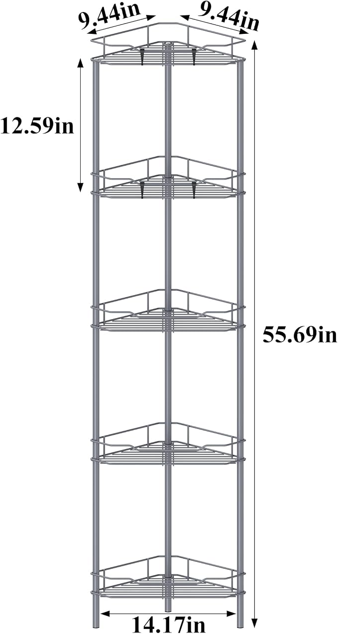 5 Tier Floor Standing Corner Shower Caddy Organizer Shelf - Image 7