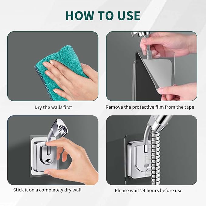 2pcs Shower Head Holder Wall Mount, 360° Adjustable Handheld Holder, No-Drill - Image 3