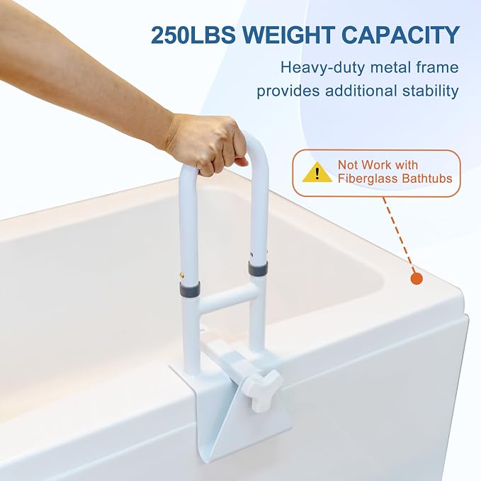 Adjustable Bathtub Safety Rail for Elderly, Tub Grab Bar for Bathroom, - Image 5