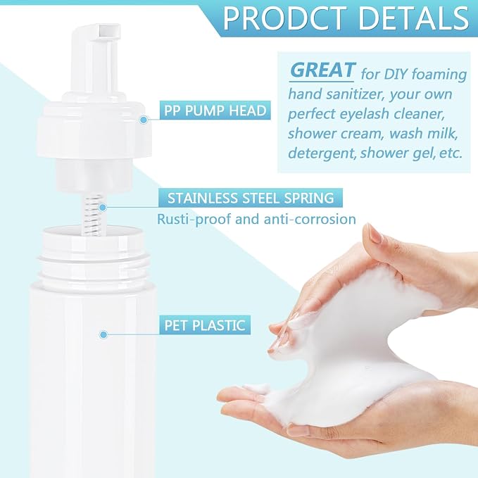Foam Pump Bottle 200ml/6.8oz Empty Plastic Foam Dispenser Pump Bottle Travel - Image 6
